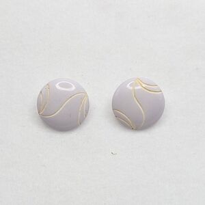 Vtg 1980s White Yellow Lined Dome Button Stud Earrings
